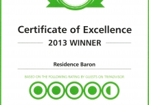 Certificate of Excellence Award - 2013 by TRIPADVISOR